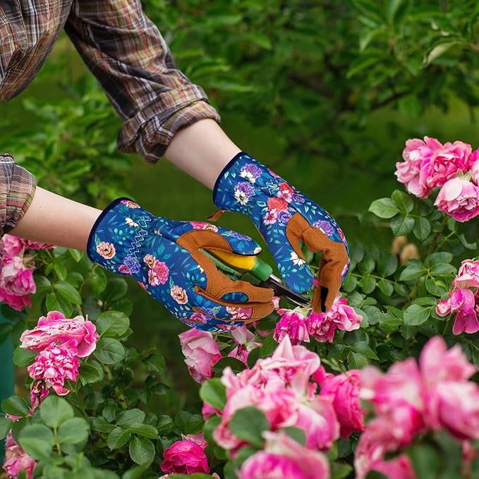 Leather Gardening Gloves for Women Thorn Proof Garden Gloves Touch Screen Working Gloves Gifts,M