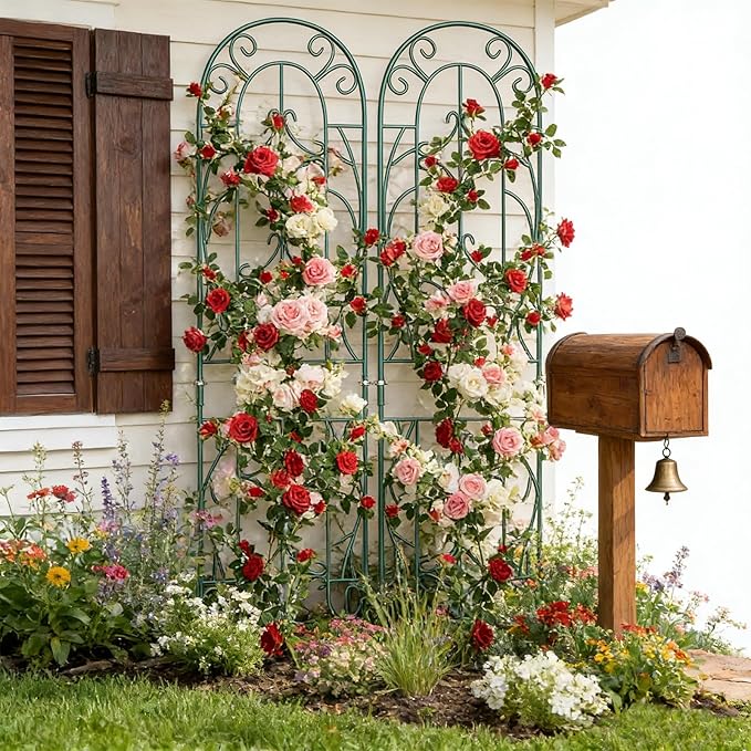 4 Pack Metal Garden Trellis for Climbing Plants,Green Metal Garden Trellis for Vines Plant Rose Vegetable Support,Large Decorative Outdoor Trellis