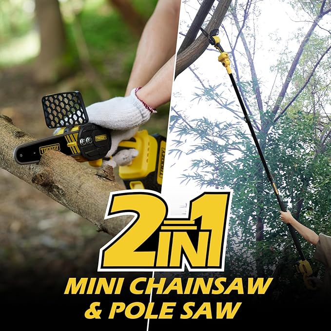 Electric 2-in-1 Cordless Pole Saw & 6" Chainsaw, Brushless Pruning Saw with 3.0Ah Battery, 15-Foot Reach Extendable Tree Trimmer for High Branch Pruning & Limb Cutting