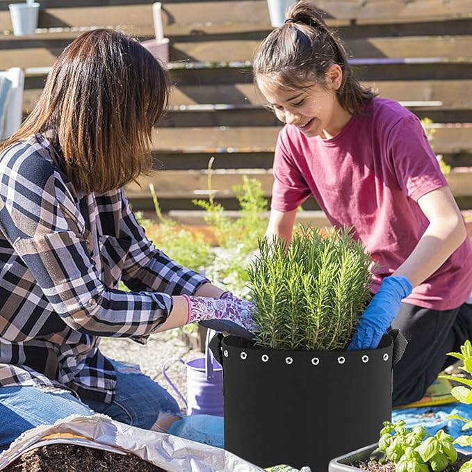 2 Gallon Plant Grow Bags 5-Packs with Holes,Thichkened Non-Woven Aeration Fabric Pots with Handles - Reinforced Weight Capacity