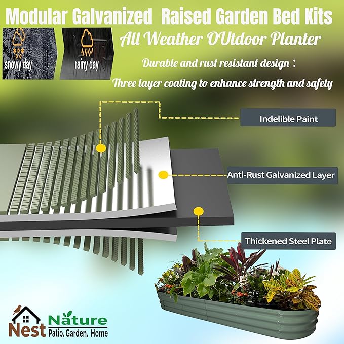 2 Pack 12" Tall 10-in-2 Hevay-Duty Modular Galvanized Raised Garden Bed Kits-8ftX2ft Raised Flower Beds, Metal Raised Beds for Planting Plants Vegetables Fruits Flowers Herbs-Ground Planter Box
