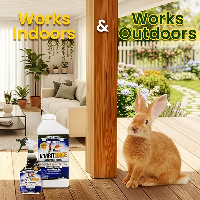 Nature’s Mace Rabbit MACE, Deterrent for Yard, Rabbit Repellent Outdoor, Mint Rabbit Spray, Garden, Lawn, Keep Rabbits Out, 40oz Concentrate, Covers 28,000 Sq Ft, Safe Around People, Pets, Plants