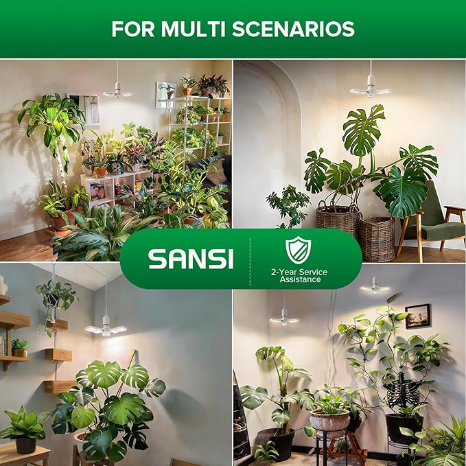 SANSI Hanging Grow Lights for Indoor Plants, 30W High PPFD Full Spectrum with Timer, 180° Adjustable Wings LED Pendant Plant Lights for Indoor Growing, 16.4FT Power Cord, for Tall Large Plants