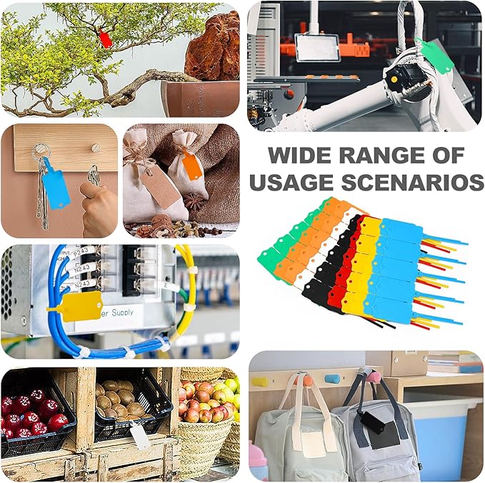 100pcs Blank Plastic Tags for Labeling Reusable Hanging Tags Ties Key Tag Storage Labels Waterproof Plastic Mark Label Writable Hang Sign with One Marker Pen (Red)