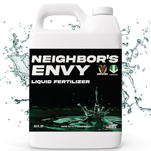 PetraMax Neighbor’s Envy Grass Fertilizer for Lawn & Garden, 64 Ounce Covers up to 8,000 sq.ft. 7-in-1 Liquid Lawn Fertilizer Concentrate for Deep Green Turf - Includes Nitrogen/Iron/Humic/Sea Kelp