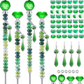 121 Pcs DIY Fairy Wand Beaded Garden Stakes Kit, Fairy Wands Garden Kit Deep Green Large Hole Bead with Pendants Crystal Stopper Top Threaded Rod Beaded Garden Stakes Supplies for Outdoor Decorative