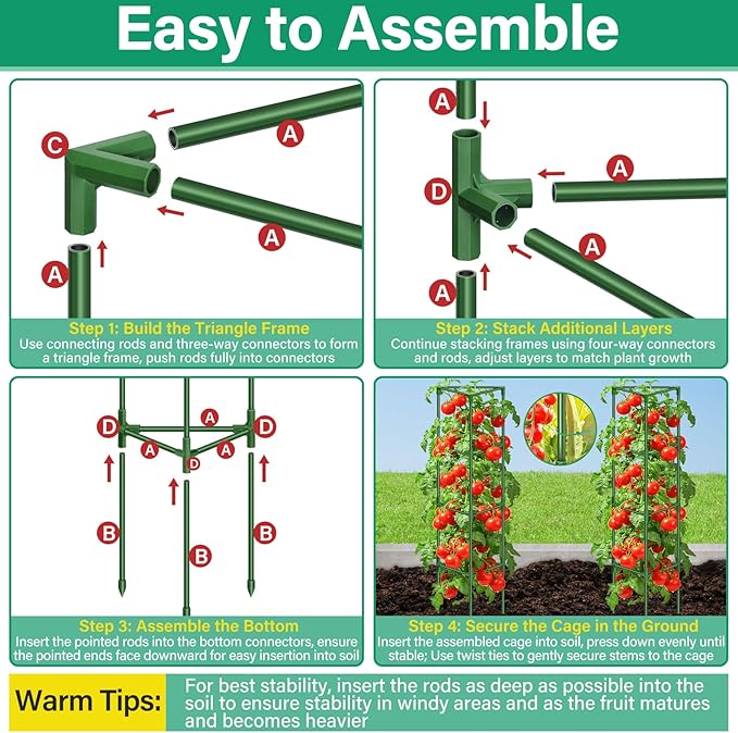 Legigo 6 Pack 65 Inch Tomato Cage for Garden, Heavy-Duty Tomato Trellis Plant Support Stakes, Adjustable Garden Trellis Plant Cage for Climbing Plants Peppers Outdoor Raised Garden Bed and Vegetables