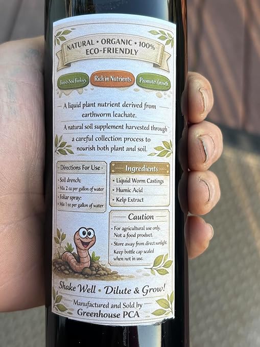 Worm Pee Liquid Earthworm Castings Fertilizer | Soil Amendment with Humic Acid & Kelp Extract | Concentrated Plant Food for Vegetables, Raised Beds & Gardens | for Agricultural & Horticultural Use