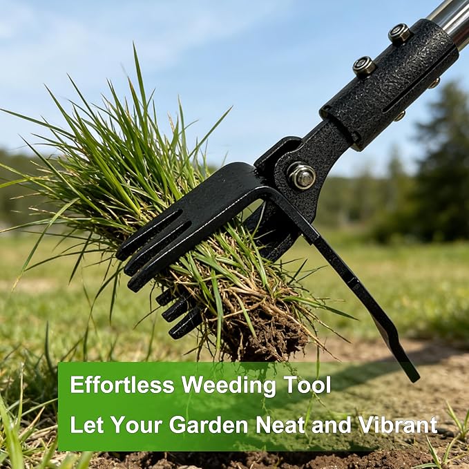 Weed Puller Tool Stand Up Hand Weeder Tool with Adjustable Long Handle, Weed Remover with Steel Head, Remove Weeds Root Easily without Bending, Pulling or Kneeling for Lawn Yard Garden(6 CLAWS)