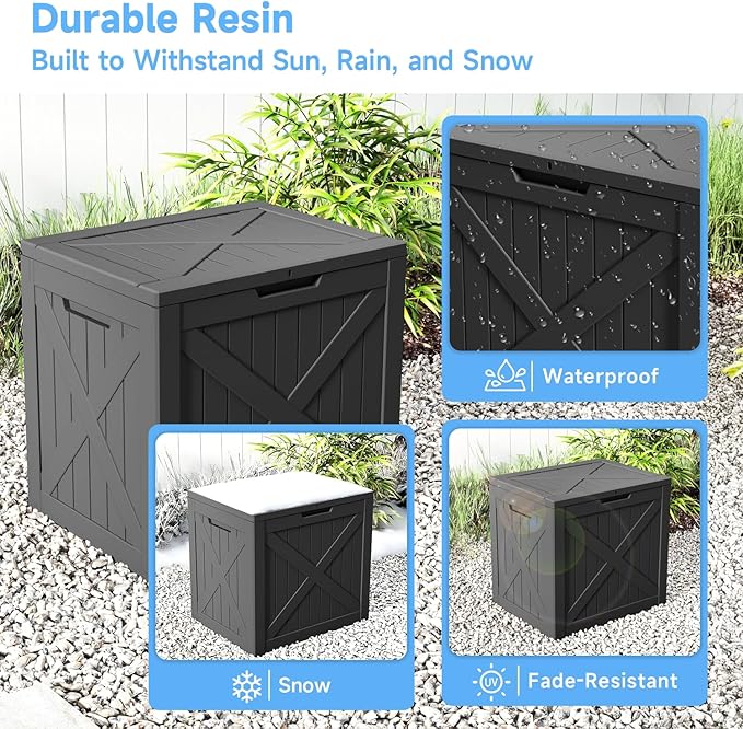 Outdoor Deck Box, 37 Gallon Resin Material, Outdoor Storage Box, Durable Waterproof UV-Resistant, Easy to Clean & Assemble, Portable Safe, Deck Storage Box for Indoor & Outdoor Use（Black）