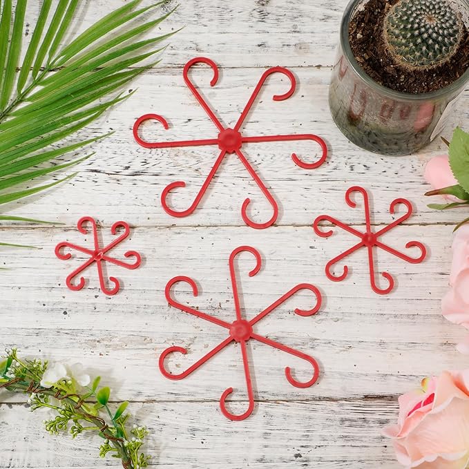 4pcs Plant Stem Supports, Plastic Houseplant Climbing Holders Stabilizer Reusable Small Climbers Flower Plant Stakes Trellis Stem Hook Growth Accessories for Indoor Monstera (Red)