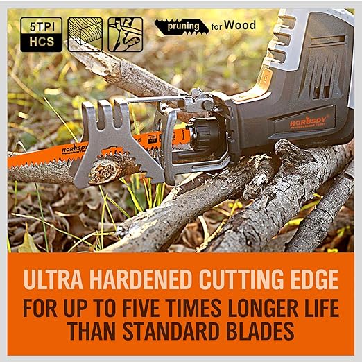 5-Pack 12-Inch Wood Pruning Reciprocating Saw Blades, 5TPI HCS Carbon Steel Sawzall Blades for Fast Cutting Green Wood, Branches & Plastic - Includes Storage Case
