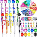 300 Pcs DIY Fairy Wand Beaded Garden Stakes Kit, Fairy Wands Garden Kit Colorful Large Hole Bead with Pendants Crystal Stopper Top Threaded Rod Beaded Garden Stakes Supplies for Outdoor Decorative