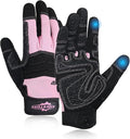 Women's Work Gloves with Grip, Flexible Breathable Yard Gloves - Pink Medium