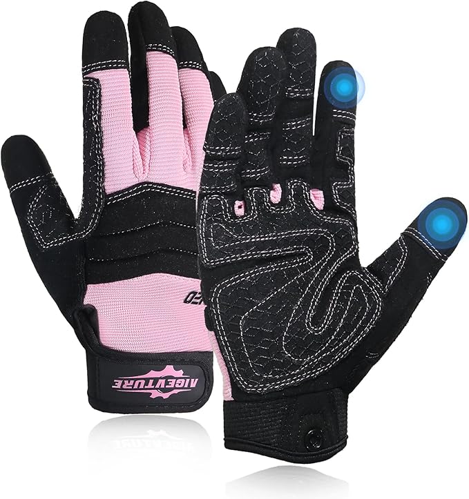 Women's Pink X Small Flexible Breathable Grip Safety Mechanic Touch Screen Yard Work Gloves