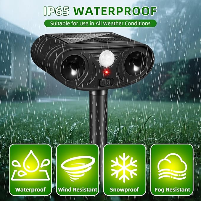 2026 Upgraded Solar Ultrasonic Animal Repellent Deer Repellent Devices Cat Deterrent Outdoor with Motion Sensor Dog Deterrent Keep Raccoon Squirrel Skunk Rabbit Away from Yard Lawn Garden 2 Pack