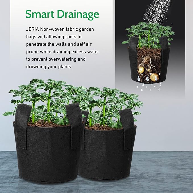 JERIA 12-Pack 30 Gallon Grow Bags, 300G Thickened Nonwoven Garden Pots,Heavy Duty Fabric Pots with Reinforced Handles