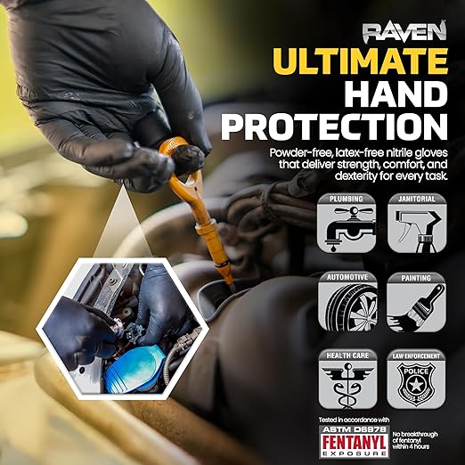 SAS RavenbSafety 66518 6 mil Black Nitrile Disposable Gloves 7 Mil - Large - 10 Pack(10 boxes of 100 each)