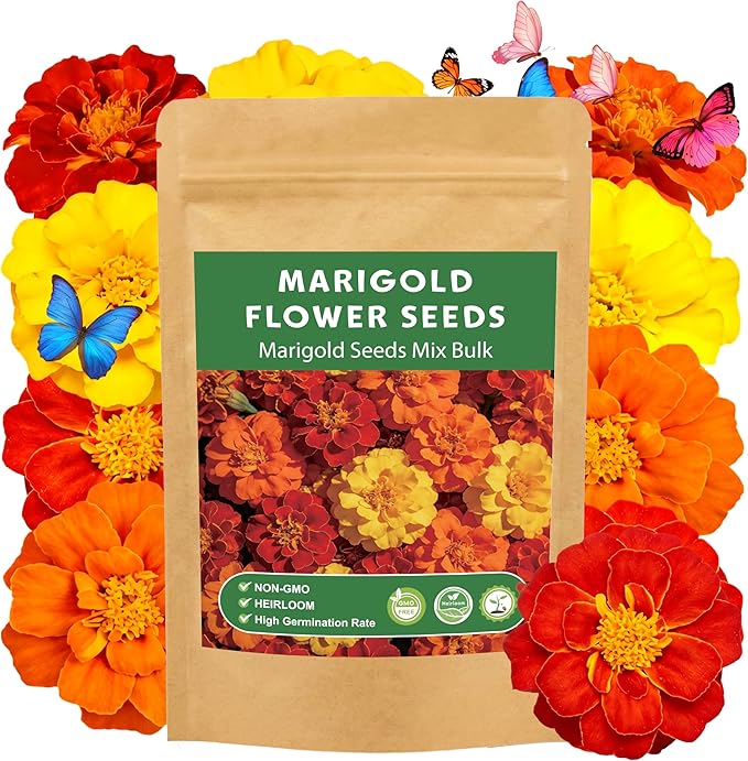 LUOJIBIE Marigold Seeds, 6,000+ Marigold Seeds for Planting Outdoor & Indoor, Flower Seeds Bulk for Gardening and Home, Non-GMO Heirloom, Easy to Grow