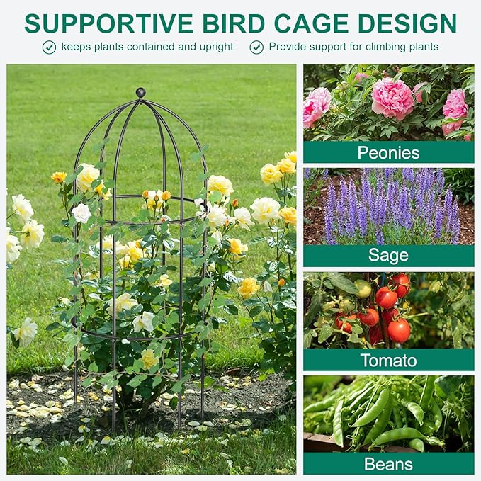 DoCred 6 Pack Garden Trellis for Climbing Plants, 17.7" x 47.2" Metal Rustproof Tomato Cage, Outdoor Indoor Flowers Potted Obelisk Trellis for Cucumber Vine Peony Lily Rose Plant Support