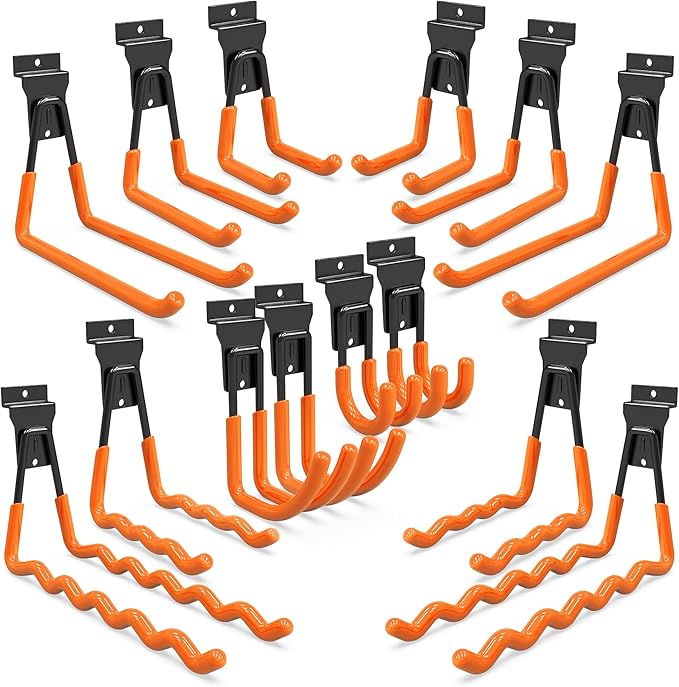 3-H Slatwall Hooks 14 Pack Heavy Duty Multi Sizes, Slatwall Accessories & Hangers Compatible with Proslat Handiwall Crownwall StoreWALL, Garage Slat Wall Hooks for Tools & Daily Items(Orange)