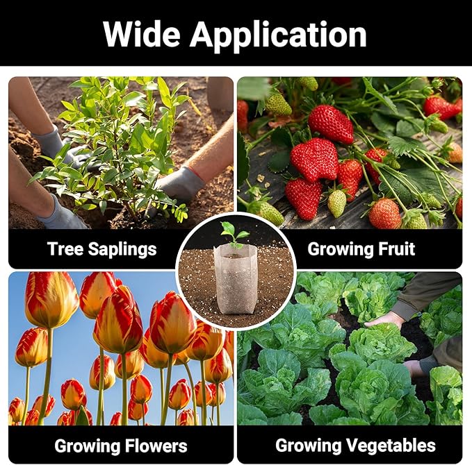 Fabric Plant Grow Bags - 200pcs Seed Starter Planting Bags Seedling Pots 5.5x6.3 inches, Nursery Pots for Plants