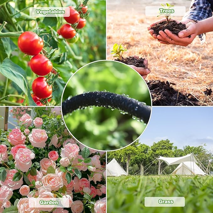 Customizable Soaker Hose System - 1/2 inch x 75ft Soaker Hose with 50ft Garden Hose, Irrigation Weeping Hose with Reinforced Fittings for Raised Garden Flower Bed, Vegetables and Shrub Plants.