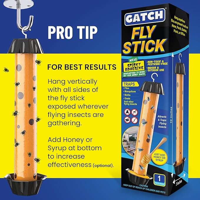GATCH Fruit Fly Trap (4 Pack), Fly Stick for Mosquitoes, Sticky Trap for Flies Gnats Wasp Flying Insects, Bug Catcher, Indoor or Outdoor Use, Ready to Use Home (4pk)