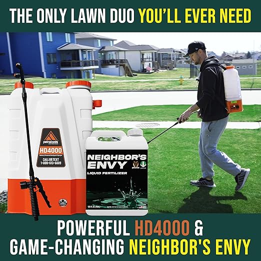 PetraMax Neighbor’s Envy Grass Fertilizer for Lawn & Garden, 2 Gallon Covers up to 32,000 sq.ft. 7-in-1 Liquid Lawn Fertilizer Concentrate for Deep Green Turf - Includes Nitrogen/Iron/Humic/Sea Kelp