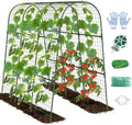 Cucumber Trellis, Metal Garden Arch Trellis for Raised Bed, 48 x 48inch U-Shape Garden Trellis for Climbing Plants Outdoor, Vegetables Fruit Plant Support with Netting, Gardening Supplies (Green)