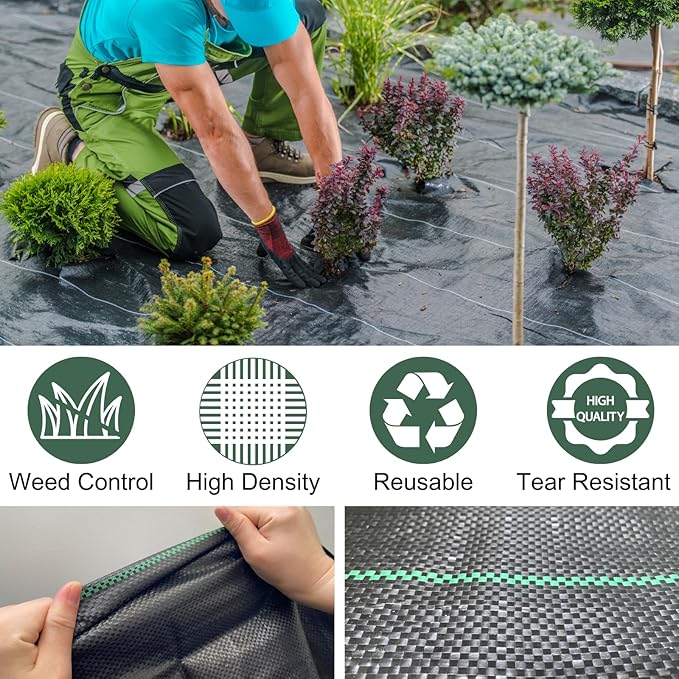 Rohuis 4ft x 300ft Weed Barrier Landscape Fabric, Heavy Duty Woven Ground Cover for Garden, Weed Control Mat for Gardening Driveway Landscaping, Weed Blocker Cloth