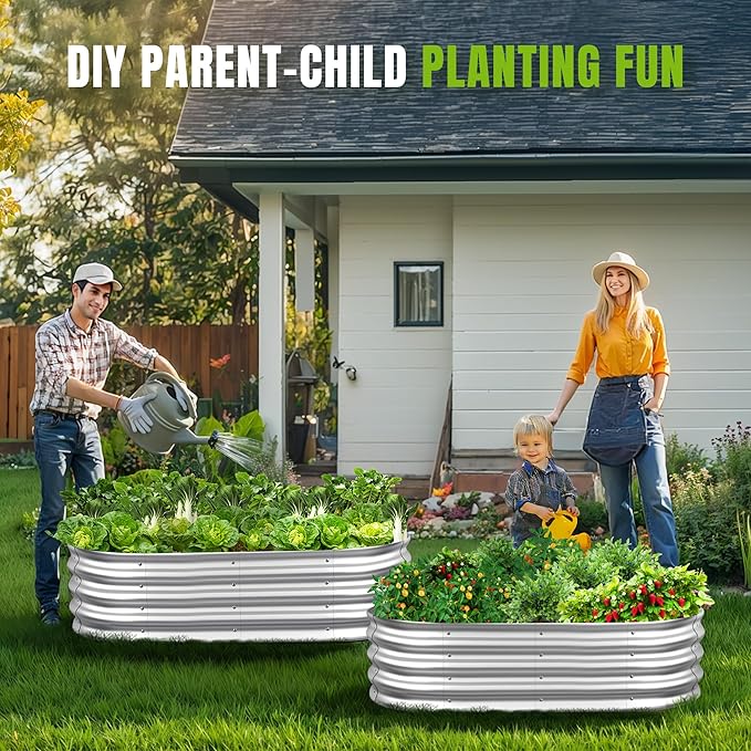 Sponvatt Raised Garden Bed - Outdoor Galvanized Raised Garden Bed Planter Boxes, Large Oval Metal for Gardening Planter Box Kit,Suitable for Vegetables,Herbs, and Flowers Silver (8x4x1 Ft)
