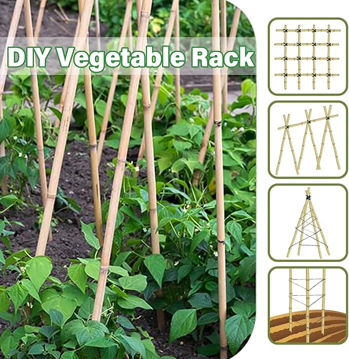 4ft Natural Bamboo Plant Stakes for Tomatoes, Beans, Flowers, Potted, Climbing Plants 30pcs