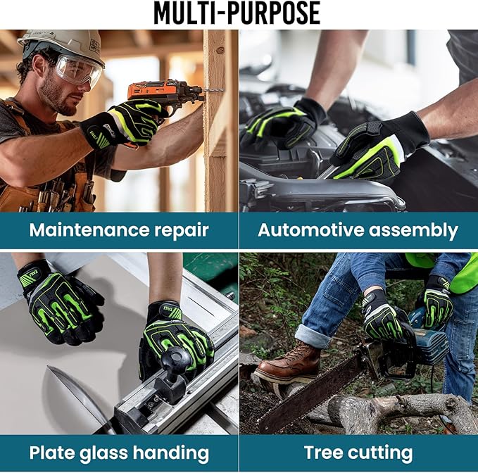 TAILI Heavy Duty Level 5 Puncture and Cut Resistant Gloves for Men Work, 3D PVC Level 1 Impact Protection, Anti Vibration Motorcycle Safety Gloves, Touchscreen, Breathable and Machine Washable, Small