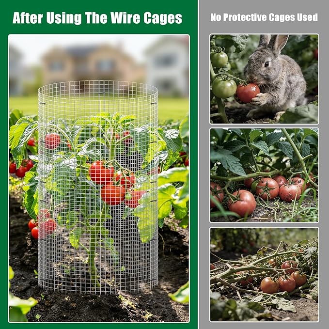 10 Set Garden Plant Protector Cage, 11.8''x11.8'' Metal Wire Protectors for Plants, Protection Cages with Stakes Nylon Ties, Animals Barrier to Keep Chicken Rabbit Away from Plants Flower Vegetables