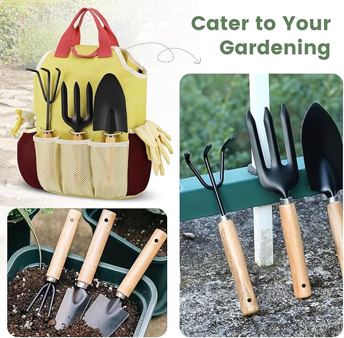 APSARAS USA Gardening Tools, Garden Tool Set, 10 Pieces Heavy Duty Sturdy Steel Gardening Tool Set with 600D Oxford Cloth Storage Tote Bag, Durable Supplies Kit Perfect Garden Gifts for Father