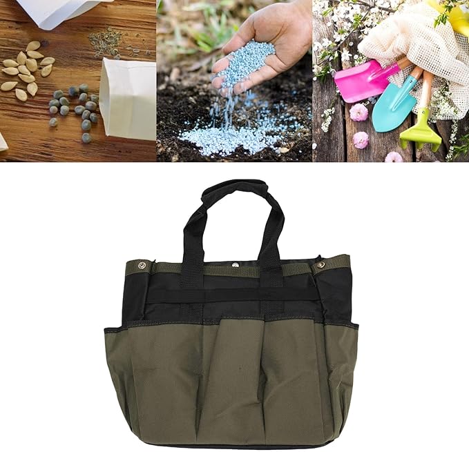 Zerodis Garden Tool Bag Organizer, 600D Oxford Fabric PE Board Bottom Multiple Compartments Portable Garden Tote Caddy Gardening Tool Kit Holder Small Tote Bag for Outdoor Home