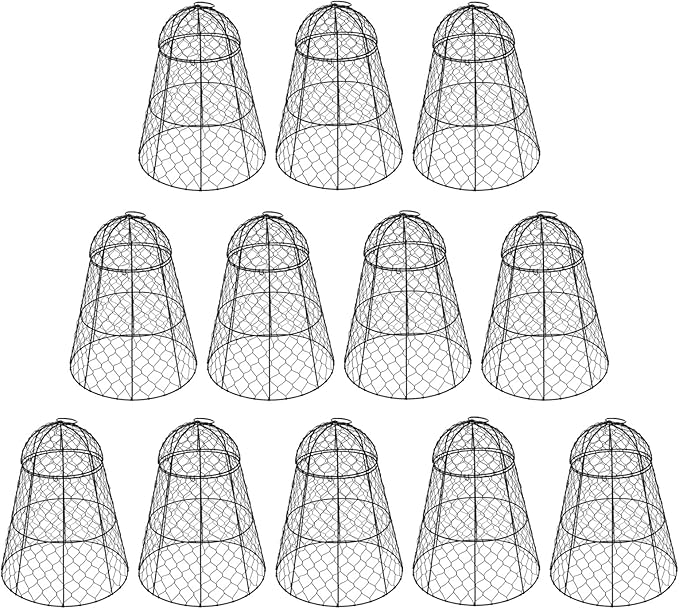 Garden Cloches for Plants - Set of 12 Chicken Wire Plant Cages and Plant Protectors from Animals, 17.7" H x 12.8" D, Outdoor Vegetable and Flower Cages, Sapbontchi Chicken Wire Cloche (12)