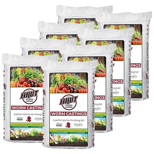 Brut Organic Worm Castings – 30 Lb – Garden's Elixir for Thriving Blooms & Harvests! (8 Pack)