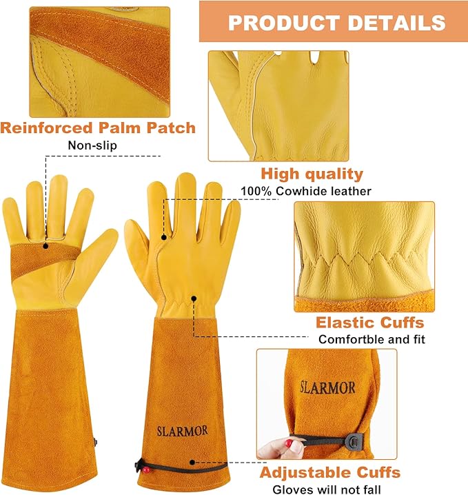 Long Gardening-Gloves Women/Men-Thorn proof Rose Pruning Heavy Duty Gauntlet, Best Garden Gifts for Gardener-XS