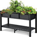 DWVO 48x18x30in Raised Garden Bed Kit, HDPE Planter Box Stand, Poly Wood Weather-Resistant Planter Box with Legs & Storage Shelf, Elevated Garden Bed for Backyard, Patio, Balcony,Black