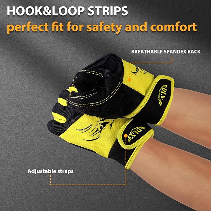 DLY Heavy Duty Work Gloves, Impact Protection Mechanic Gloves, Synthetic Leather Work Gloves, Touchscreen Capable