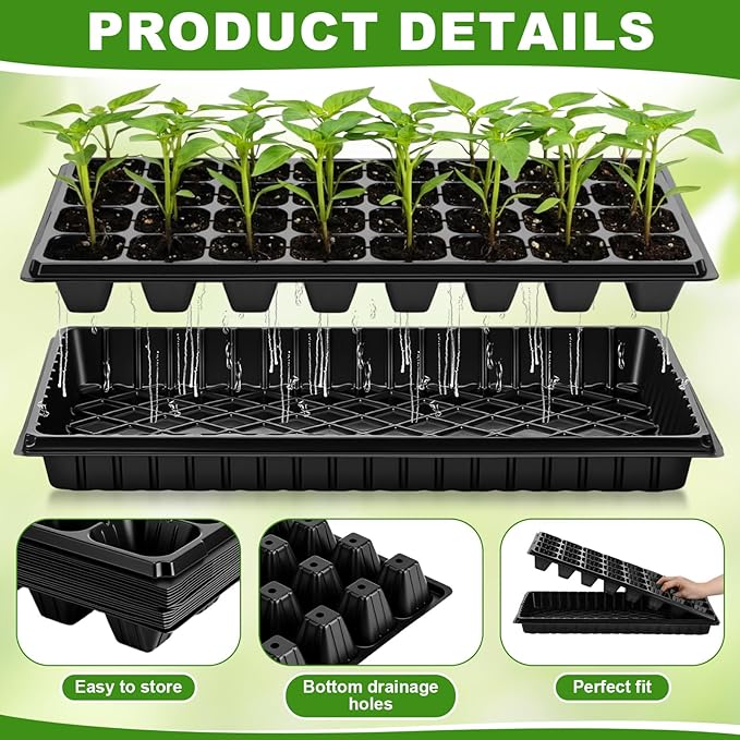 Vesici 32 Pack Seed Starter Trays, 32 Cell Seedling Trays with 1020 Flat Tray, Deep Plug Nursery Plant Pots for Germination, Water Collection, Indoor Outdoor Seed Starting & Transplanting