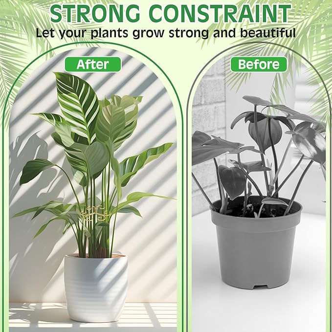 Frienda 9 Pcs Monstera Plant Support Metal Iron Plant Stem Support Stakes for Indoor Plants 4.1 Inch Golden Powder Coating Turtle Shell Bamboo Clamp Set for Thriving Growth Indoor Garden Accessories