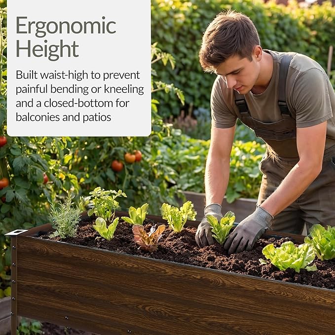 Best Choice Products 48x24x30in Galvanized Raised Garden Bed, Metal Elevated Planter Box, Vegetable Garden for Backyard, Patio, Balcony, 100% Non Toxic Materials - Dark Brown Wood Grain