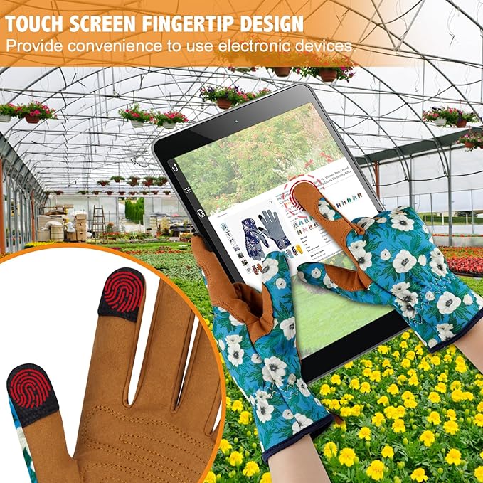 Leather Gardening Gloves for Women Thorn Proof Garden Gloves Touch Screen Working Gloves Gifts