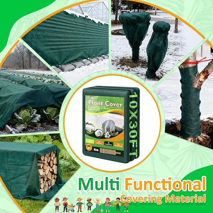 Green Plant Covers Freeze Protection, 10 x 30 ft - 0.9 oz/yd² Frost Cloths for Outdoor Plants, Tree Covers Freeze Protection, Winter Garden Blanket, Sun Cover for Plants for Greenhouse, Vegetables