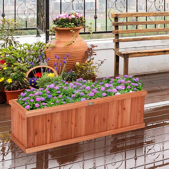 Giantex Raised Garden Bed Flower or Vegetable Planter Window Mounted Plant Box for Garden, Yard Wood Box for Planting, 40"x13"x12"