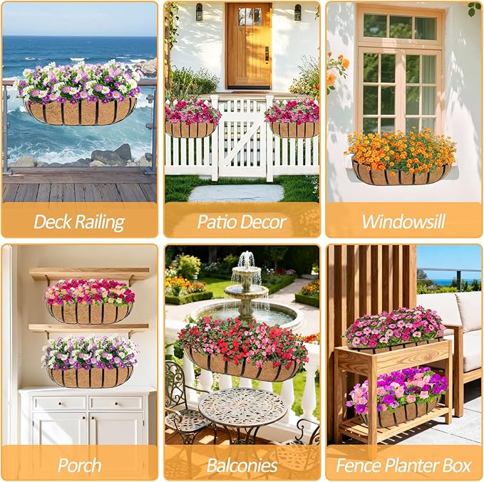 4 Pack 24 Inch Trough Coconut Liners for Planters- Natural Coco Liner Window Box Liners Replacement, Coconut Fiber Planter Liner for Outdoor Flower Planters, Deck Railings, Fence and Balcony