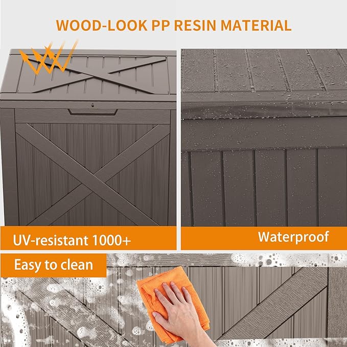 32 Gallon Waterproof Resin Deck Box, UV Resistant Outdoor Storage for Garden, Patio, Porch, Delivery（Gray，32 Gallon）